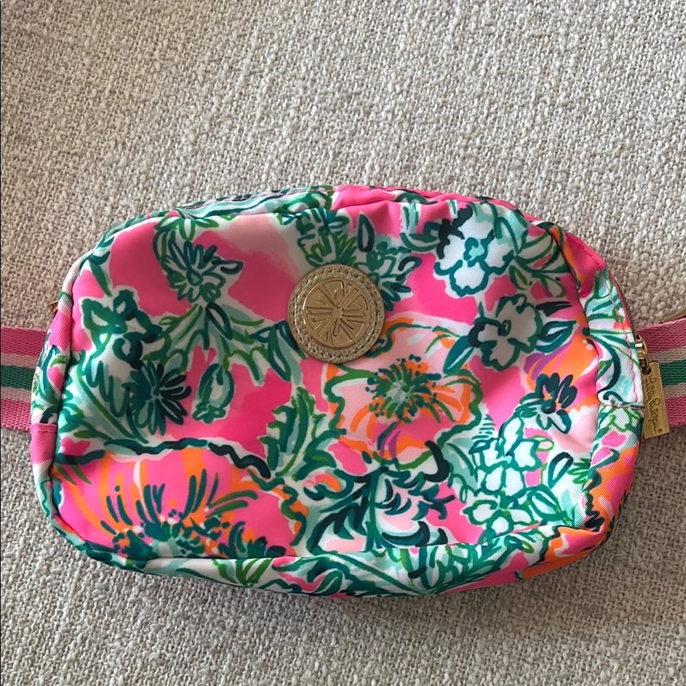 Lilly Pulitzer Floral Pink and Green Belt Bag